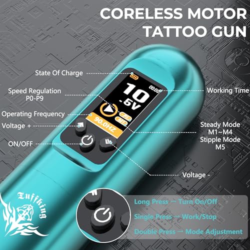 Tuffking Tattoo Machine Kit Rotary Wireless Tattoo Pen Kit with 20pcs Extra Smooth Cartridge Needles Practice Skin Supplies for Beginners & Professional Artists