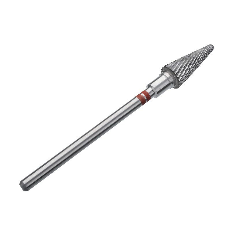STALEKS PRO Expert Carbide Nail Drill Bit (Cone, Red, 6mm Head / 14mm WP) – for Left-Handed Users – Soft Hardness for Artificial Nail Correction & Skin Processing in Hardware Manicure/Pedicure