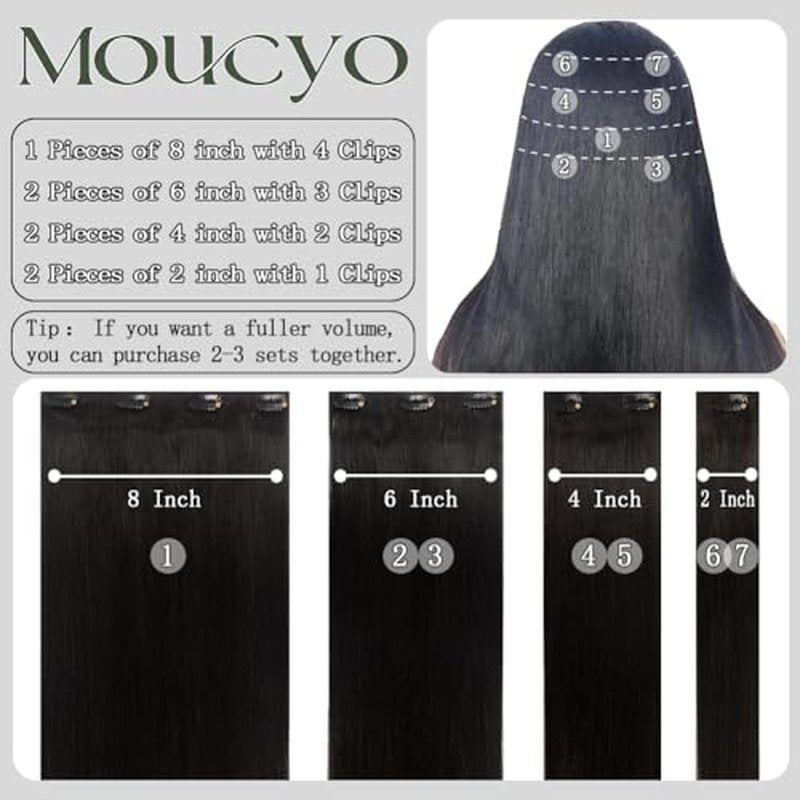 Clip in Hair Extensions Real Human Hair 100% Brazilian Remy Human Hair Seamless Invisible clip on hair extensions for women Double Weft 7pcs 16 Inch 85g #1B Natural Black