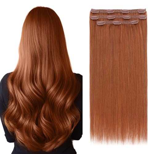 Elailite Clip in Hair Extensions Real Human Hair 3PCS Lace Weft Remy Hairpieces for Women 22 Inch 86g Dark Auburn
