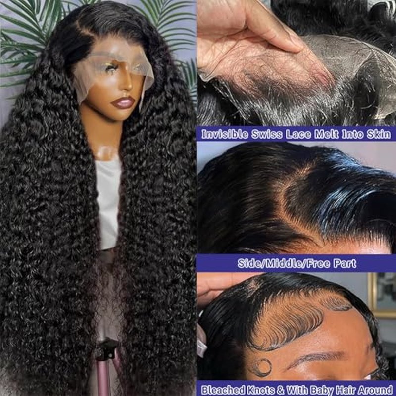 Oxcart Deep Wave Lace Front Wigs Human Hair 22 Inch 200 Density 13x6 HD Lace Frontal Wigs Pre Plucked Glueless Brazilian Virgin Human Wig with Baby Hair Deep Wave Wigs for Women Natural Black