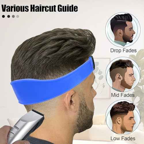 1PC Neckline Shaving Template for DIY Self Haircutting, Adjustable Hair Trimming Guide, Silicone Curved Haircut Band for Cleaning Straight Neck Hairline (Blue)
