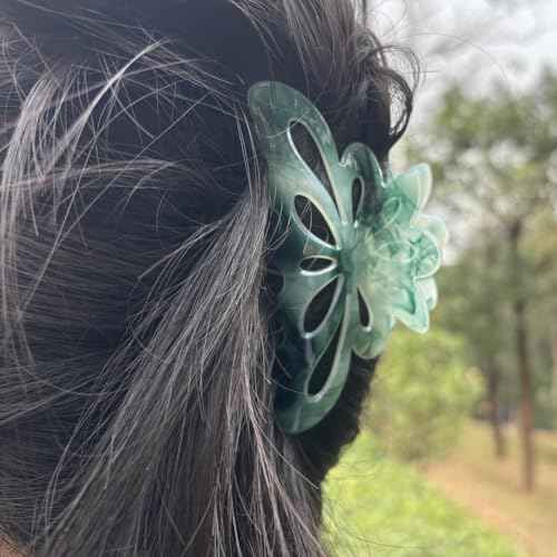 Large Hair Claw Clips - Strong Hold Green Clamps for Thick Hair, Non-Slip Jaw Clips for Women (4PCs)