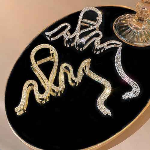 Bedazzled Sparkle Claw Clip Dangling Chain Diamond Hair Clips Fancy Silver Claw Clip Prom Snake Accessories for Women Fairy Hair Clip (SILVER)