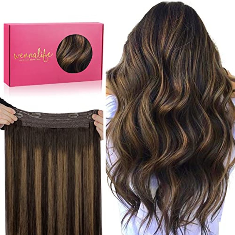 WENNALIFE Wire Hair Extensions (Increase 50% Lifespan) Real Human Hair 18 inch 95g Balayage Dark Brown to Chestnut Brown Remy Wire Hair Extensions Invisible Transparent Fish Line Real