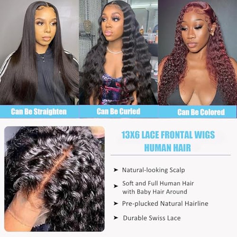 13x6 Deep Wave Lace Front Wigs Human Hair HD Lace frontal Curly Human Hair Wig for Black Women 180% Density Wet and Wavy Glueless Wigs Human hair Pre Plucked with Baby Hair