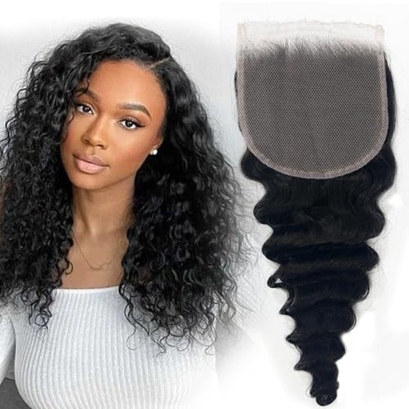 5x5 Closure Human Hair,Silky Skinlike Real Hd Lace Free Part Natural Hairline Clean 100% Human Hair Frontal Pre-Plucked Deep Wave Natural Black 18 Inch