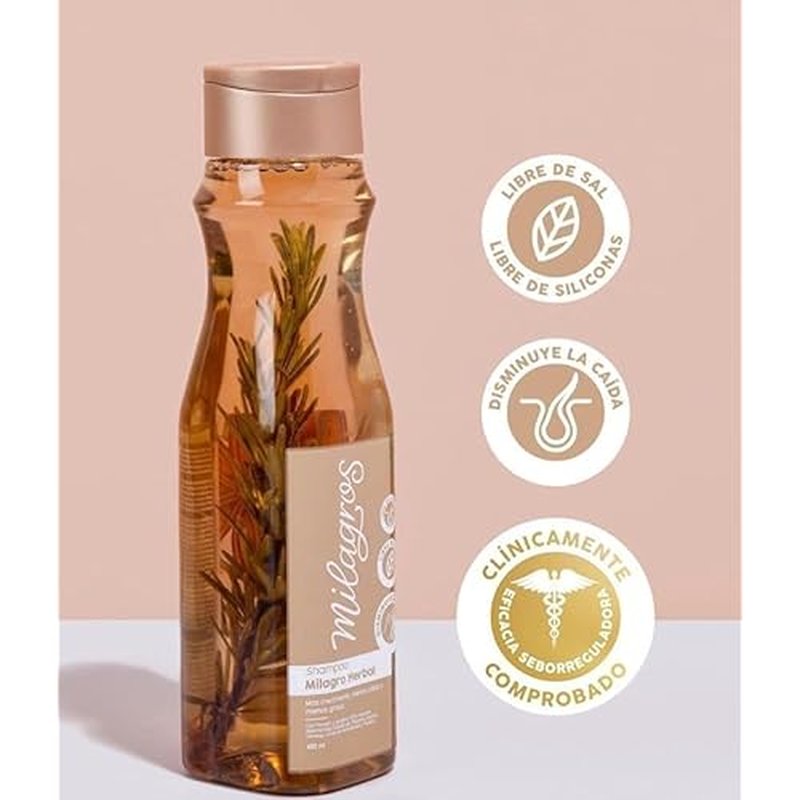 Milagros Shampoo y Acondicionador Herbal - Romero, Jengibre y Arroz 100% natural | Combate caida del cabello y promueve su crecimiento.