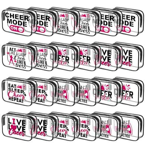 Abbylike 24 Pcs Cheer Gifts Cosmetic Bag 7 x 4.7 x 2.4'' Makeup Bag Cosmetic Toiletry Zipper Pouch Clear Zipper Case for Cheerleaders Women(Cheerleaders)