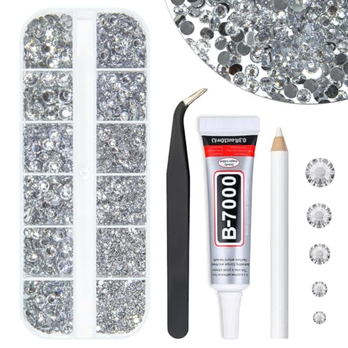 Silver Clear Resin Rhinestones w B7000 Jewelry Glue for Bedazzling Crafting Crystal White Flatback Stones 2mm 3mm 4mm 5mm 6mm Diamonds Gems Charms for Nails Face Makeup Tumblers Bottles Crafts