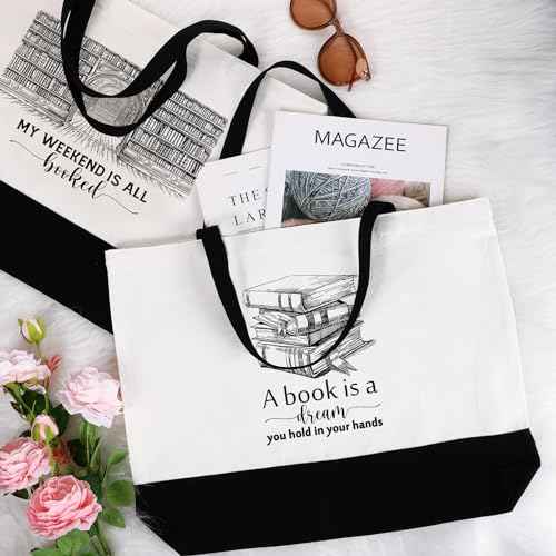 12 Pcs Book Club Gifts Book Tote Bag for Book Lovers Reading Quote Tote Bag Makeup Bag Reusable Cosmetic Bag with Metal Zipper Bookish Librarian Gifts for Women