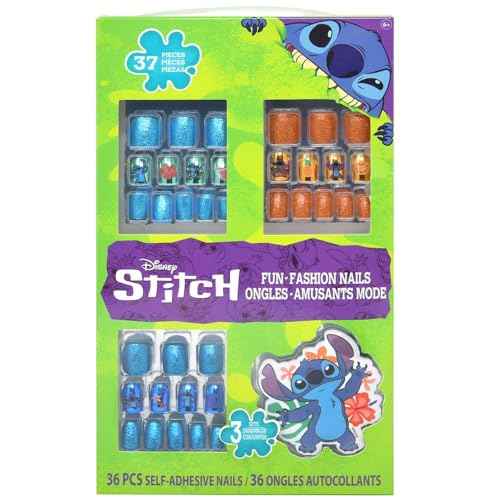 Stitch Nail Art Stickers Set - Bundle with 36 Lilo and Stitch Press-On Nails for Birthday Supplies, Goodie Bags, and More, with Stickers and More
