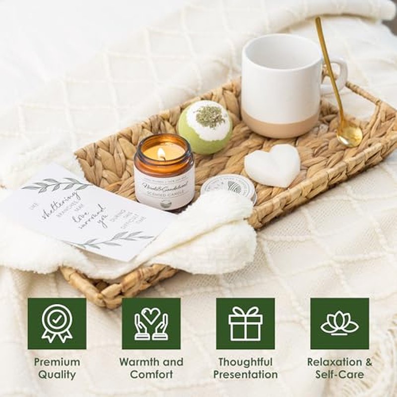 Sympathy Gift Baskets for Women ? 8 Thoughtful & Cozy Items (Blanket and Candle Gift Set with Mug, Socks & More) ? Sympathy Gifts for Loss of Loved One, Get Well, or Self Care Gifts for Women