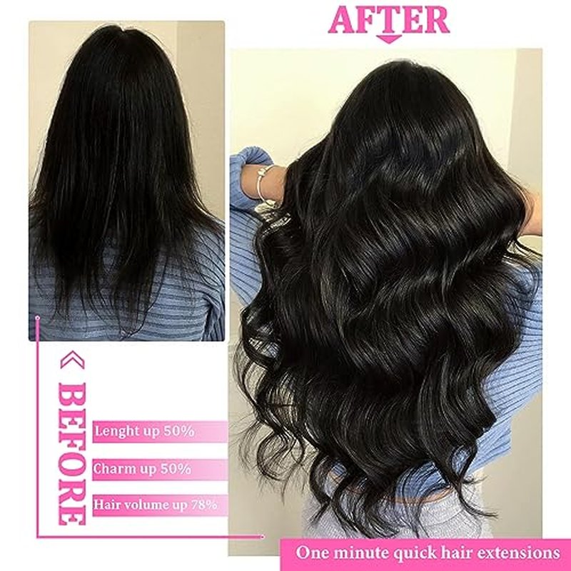 Jet Black Clip in Hair Extensions Real Human Hair Clip in Extensions Remy Human Hair Invisible Natural Straight Seamless 8pcs Double Weft 24 Inch 90g