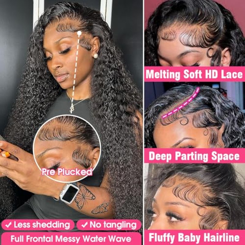 13x6 Water Wave Lace Front Wigs Human Hair Pre Plucked Bleached Knots 220 Density Wet And Wavy Glueless Wigs Human Hair 18 Inch Hd Lace Frontal wig with baby hair