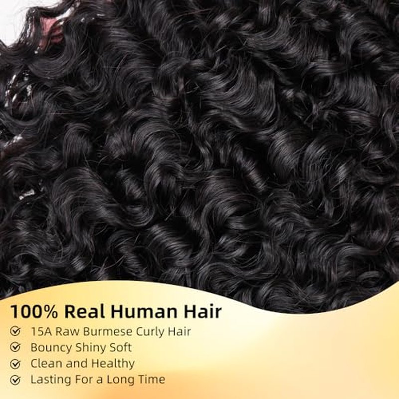 MsSunlight Burmese Curly Bundles Human Hair 100% Unprocessed Quick Weave 15A Water Wave with Spiral Curly End Real Human Hair Extensions Natural Black 26 Inch