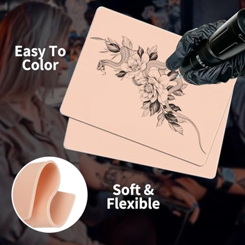 3MM Tattoo Skin Practice Kit - Judero 20Pcs Thick Fake Skin and Transfer Paper Set Includes 5Pcs Double Sided Blank Tattoo Practice Skins and 15Pcs Stencil Paper for Tatto Supplies