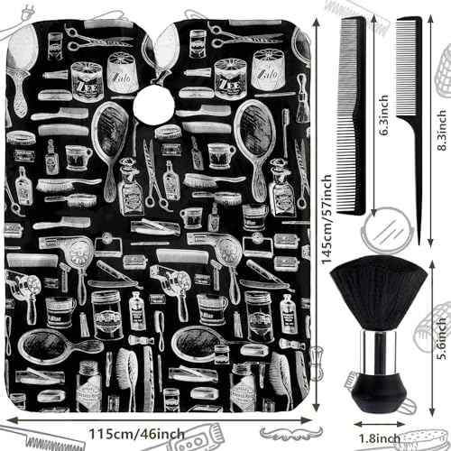 FEBSNOW Hair Cutting Cape Kit,Professional Barber Cape with Neck Duster Brush for Adults Waterproof Hairdressing Salon Cape with Adjustable Closure Snap Salon Barber Supplies