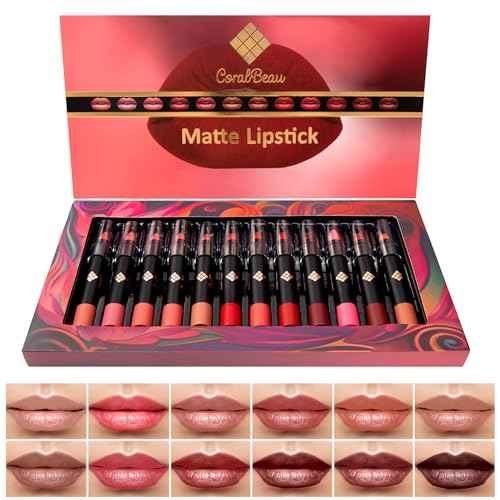 Matte Lipstick Set - 12-Piece Lip Crayon Set With Nude, Pink, Mauve & Red Shades - Waterproof, Long-Wearing Smudge Proof Lipstick Formula with Rich Colors & Pigments