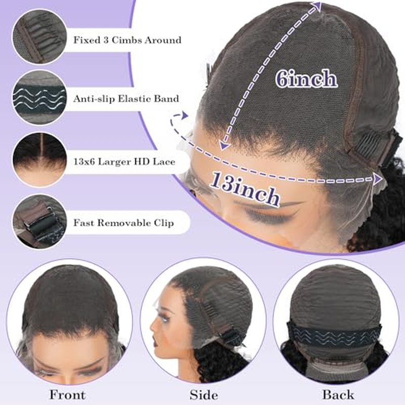 Kinky Curly Lace Front Wigs, 18 Inch 13x6 HD Lace Frontal Black Curly Wig for Women, 12A 180% Density Pre Plucked with Baby Hair Afro Human Hair Wigs