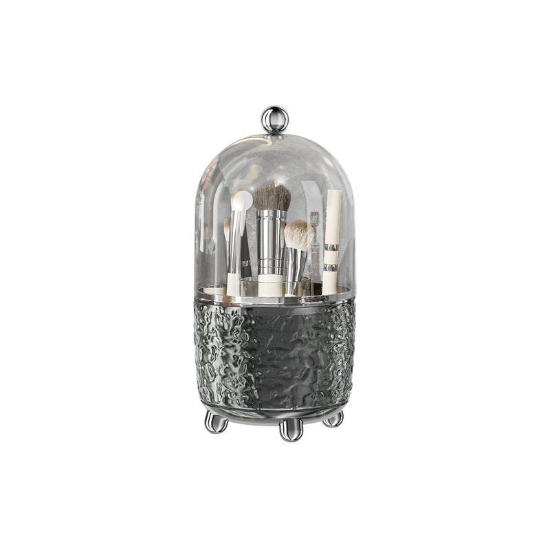 Makeup Brush Holder with Lid, 360° Rotating Makeup Brush Holder for Vanity, Dustproof Spinning Makeup Brush Organizer with Lid for Bathroom Countertop, Cosmetic Tools Organizer with Cover (Gray)