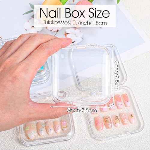 24 pcs Press on Nails Storage Boxs with 120 Pcs Adhesive Double Sided Tape Acrylic Nail Display Box Artificial False Nail Box Organizer Fake Nail Case Transparent Nail Packaging Boxes for Nail Salon