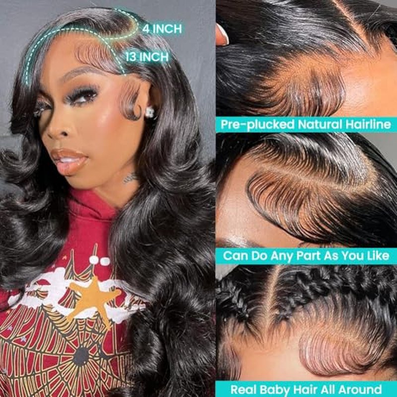Body Wave Lace Front Wigs Human Hair Pre Plucked 13x4 HD Transparent Lace Frontal Wigs Human Hair with Baby 180% Density 9A Glueless Brazilian Lace Front Wig for Black Women Natural Black 26 Inch
