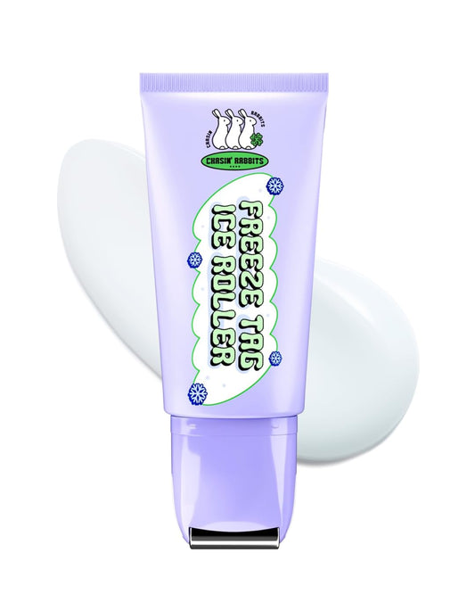 CHASIN' RABBITS Freeze Tag Ice Roller 1.69 fl.oz, Cold Face Roller, Pore Tightening, Skin Firming, Derma Roller, Stainless Steel Gua Sha Gel Serum, Hyaluronic Acid, Corn Mint Extract, Korean Skincare
