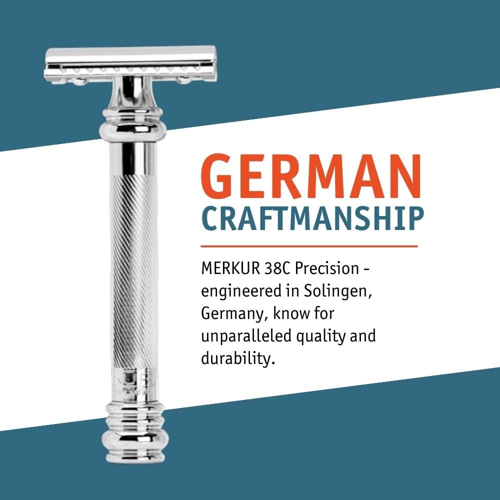 Merkur 38C Double Edge Safety Razor | Chrome Finish, Extra Large Grip, Eco-Friendly Design