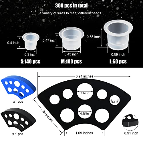 302PCS Tatoo Ink Caps with 300 Tatoo Ink Cups Mixed Size and 2 Ink Cap Holder for Tatoo Ink Tatoo Accessory Tatoo Supplies