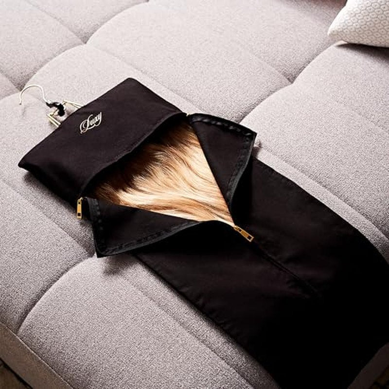 Luxy Hair Extensions Carrier with Bamboo Hanger ? Organic Cotton & Hemp Hair Extension Travel Case, Storage Bag & Organizer for Clip-In Extensions, Wefts (Black)