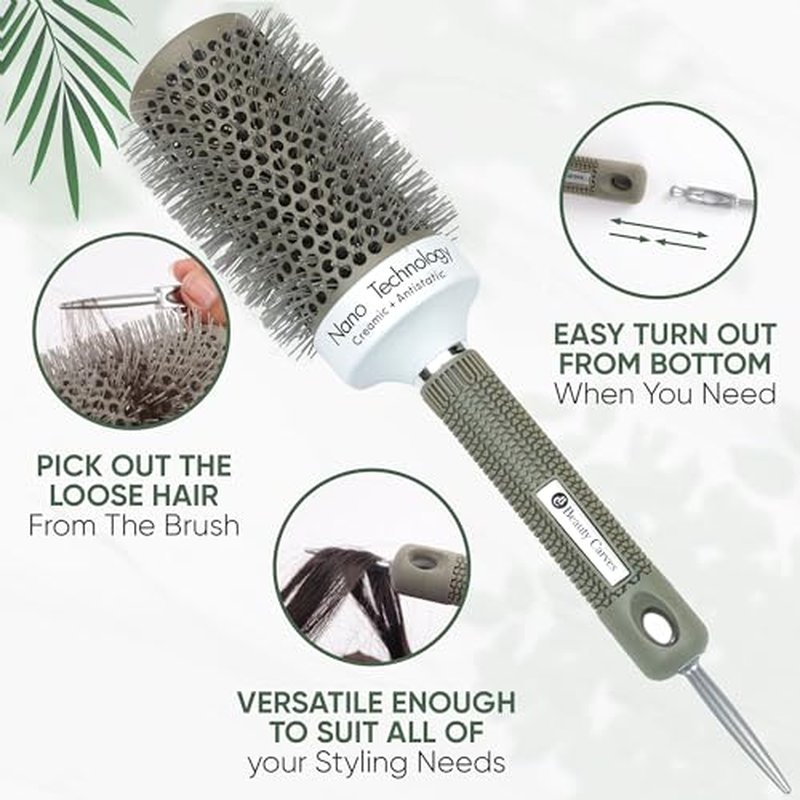 Round Brush,53 mm/2.1Inch Barrel with 2 Clips Round Brush for Blow out with Flexible Nylon 66 Bristles Nano Ionic Heat Resistant Tech for Professional Curling, Styling & Shining Texture