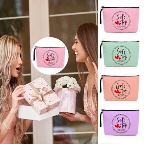 4Pcs Girls Trip Gifts Favors 2025 Weekend Bag Makeup Bag Weekender Bags for Women Sisters Niece Cosmetic Bag Zipper Pouch Wedding Bachelorette Party