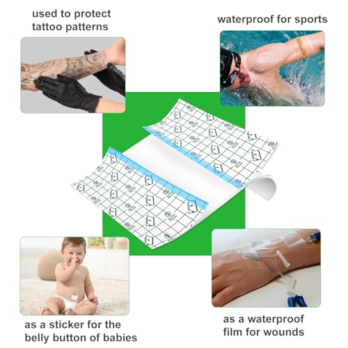 5 Rolls Tattoo Aftercare Bandage - Jconly Waterproof Tattoo Film Second Skin Tattoo Cover Up Patch Tape Healing Wrap Tattoo Supplies for Swimming, Shower, Wound Initial Healing(2,4,6,8,10 Inch)