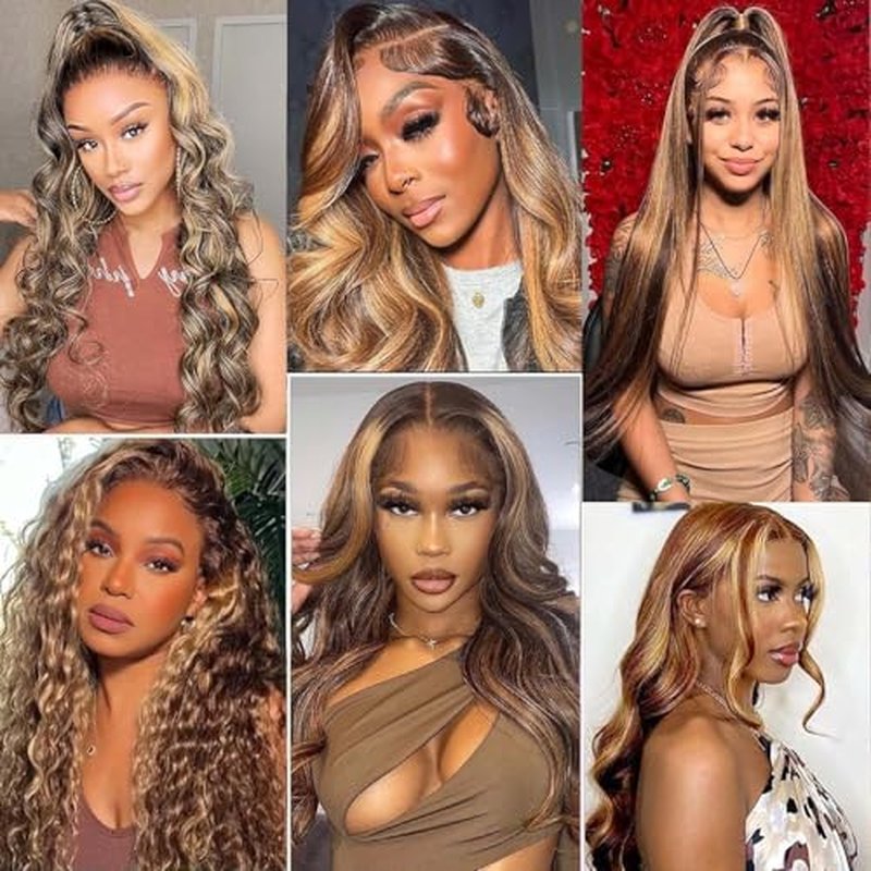 Honey Blonde Ombre Lace Front Wig Human Hair 13x4 HD Lace Front Wig 4/27 Highlight Ombre Body Wave Lace Frontal Glueless Wigs Pre Plucked with Baby Hair 28 Inch