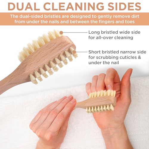 Takavu Nail Brush, Pure Boar Bristles, Natural Wood Handle, Nail Cleaning Brush for Scrubbing Fingernail Toenail Hand Feet, Dual Sided for Regular Manicure Nail Care Hygiene