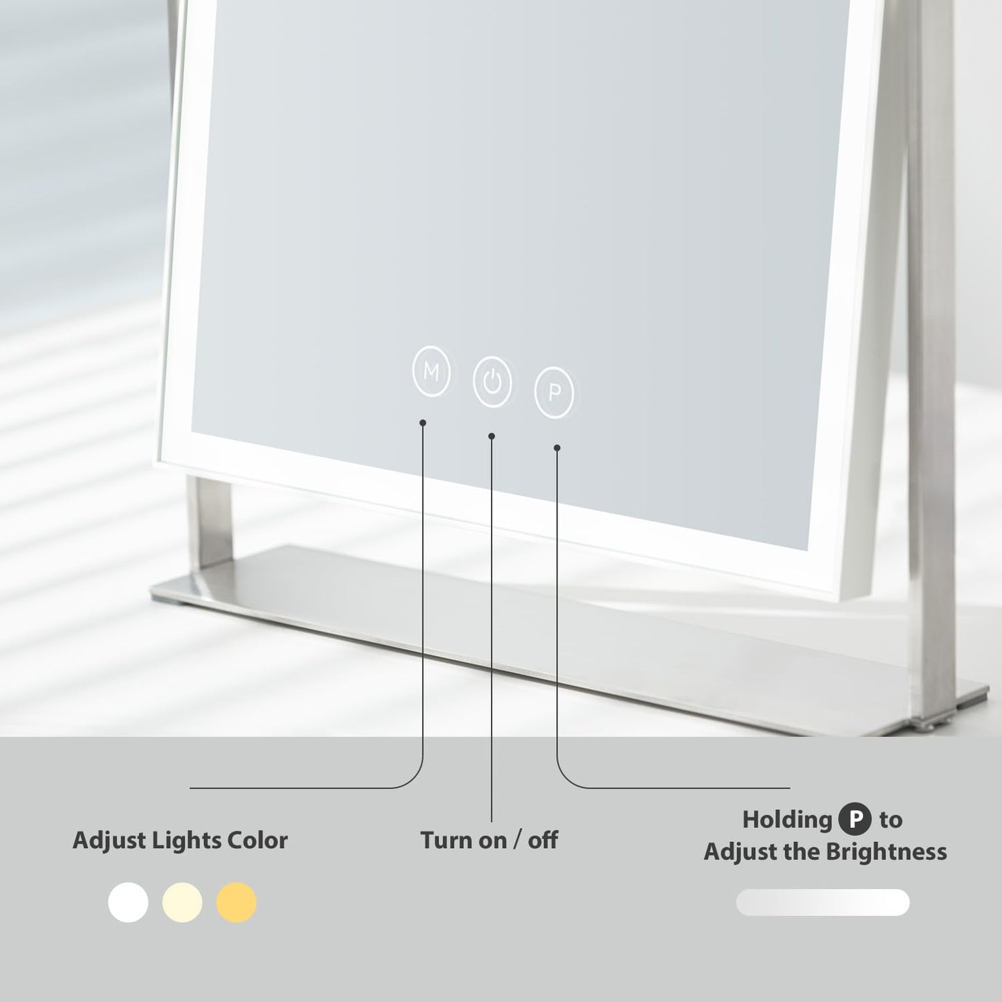 NEZZOE Rechargeable Vanity Mirror with Lights, Table Mirror with Stand, Makeup Mirror with 3 Colors and Brightness Adjustable, 3000mAh Battery, 14×10 Inch