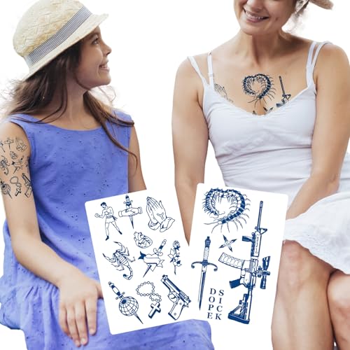 6-Pack Semi-Permanent Temporary Tattoos ? Realistic Gun, Snake & Cross Designs ? Edgy Fake Tattoos for Adults ? Waterproof, Vegan, Lasts 1-2 Weeks ? Plant-Based Ink