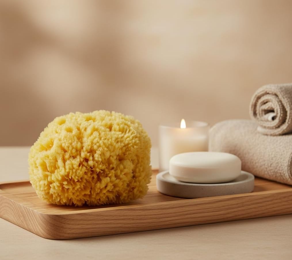 Natural Yellow Sea Wool Sponge 6 Inches. Perfect for Bath, Shower & Body Care. Super Soft & Not Skin Irritating. Baby Approved. Luxury Sponge in a Bag & Craft Box