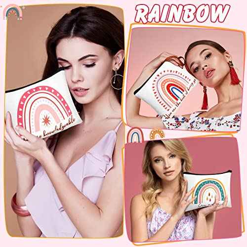 Pinkunn 32 Pcs Boho Canvas Makeup Bags Bulk Employee Appreciation Gifts for Women Inspirational Cosmetic Gifts Bags for Staff Team Pouch Travel Toiletry Pouch