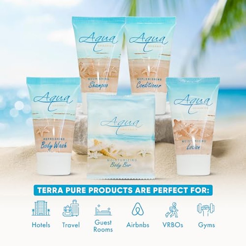 Aqua Organics Hotel Soaps & Toiletries Bulk Set | 1-Shoppe Amenities Kit | 1oz Shampoo & Conditioner, Body Wash, Lotion, 1oz Bar Soap | Travel Size | 150 Pieces