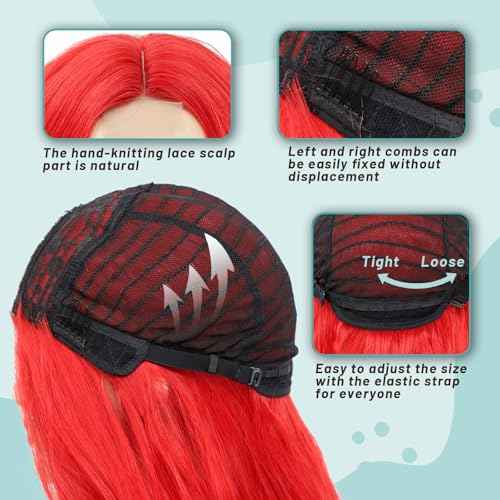 YESEGO Halloween Long Red Wigs for Women 26 Inch Curly Wavy Middle Part Body Wavy Wig Natural Looking Synthetic Heat Resistant Fiber Wig for Daily Party Cosplay Use, Red