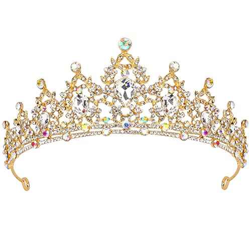 SuPoo Crowns for Women Gold Tiara and Crown Queen Birthday Tiara AB Crystal Headband Rhinestone Hair Accessories Shiny Princess Decoration for Wedding Party Prom Gifts
