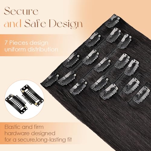 Clip in Hair Extensions Real Human Hair 20 Inch 110g Invisible Seamless Human Hair Clip in Extensions for Women 7pcs Per Set with Double Weft 1B Natural Color