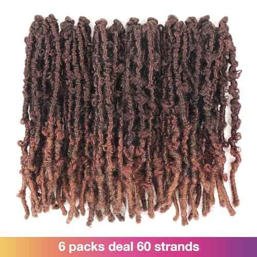 Toyotress Butterfly Locs Crochet Hair - 12 inch 6 Pcs Ombre Brown Pre-twisted Distressed Crochet Braids, Short Bob Faux Locs Pre-looped Synthetic Braiding Hair Extensions (12 Inch, T30-6P)