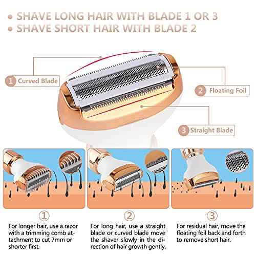 Electric Razor for Women Bikini Trimmer, MKIOVH Women's Cordless Portable 4 in 1 Painless Shaver, ?for face Legs Brows Nose Detachable Head USB Rechargeable Hair Trimmer