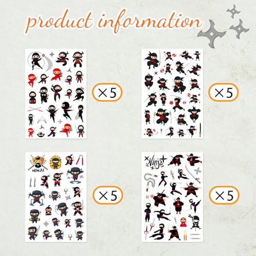 Ninja Temporary Tattoos Stickers Birthday Party Favors Gifts Decorations Supplies Cute Stickers Tattoo Kit Karate Party Supplies Ninja Warrior Party Gifts Goodie Bag Fillers 520 Counts