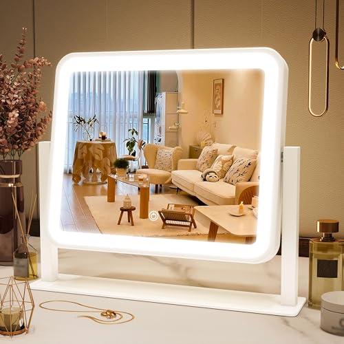 FENNIO Vanity Mirror with Lights 14"¡¿12" Makeup Mirror with Lights,Lighted Vanity Mirror Tabletop,Smart Touch with 3-Color Lighting,Dimmable,for Vanity Desk Tabletop