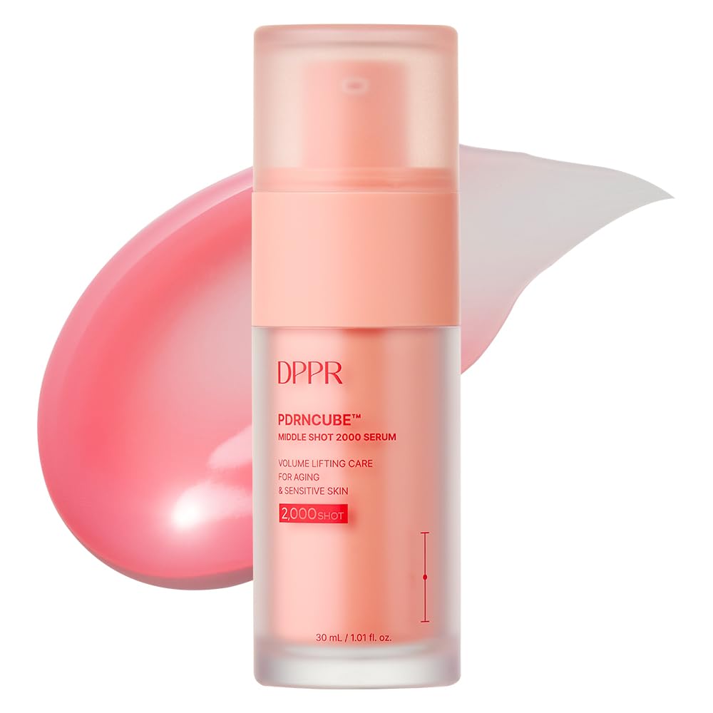 DPPR PDRNCUBE Middleshot 2000 Serum, Facial Serum for Daily Skin Care, Glass Skin, Pink Collagen Serum for Glowy Skin, Serum for Smile Lines, Korean Skincare, Niacinamide(1.01 fl.oz / 30ml)