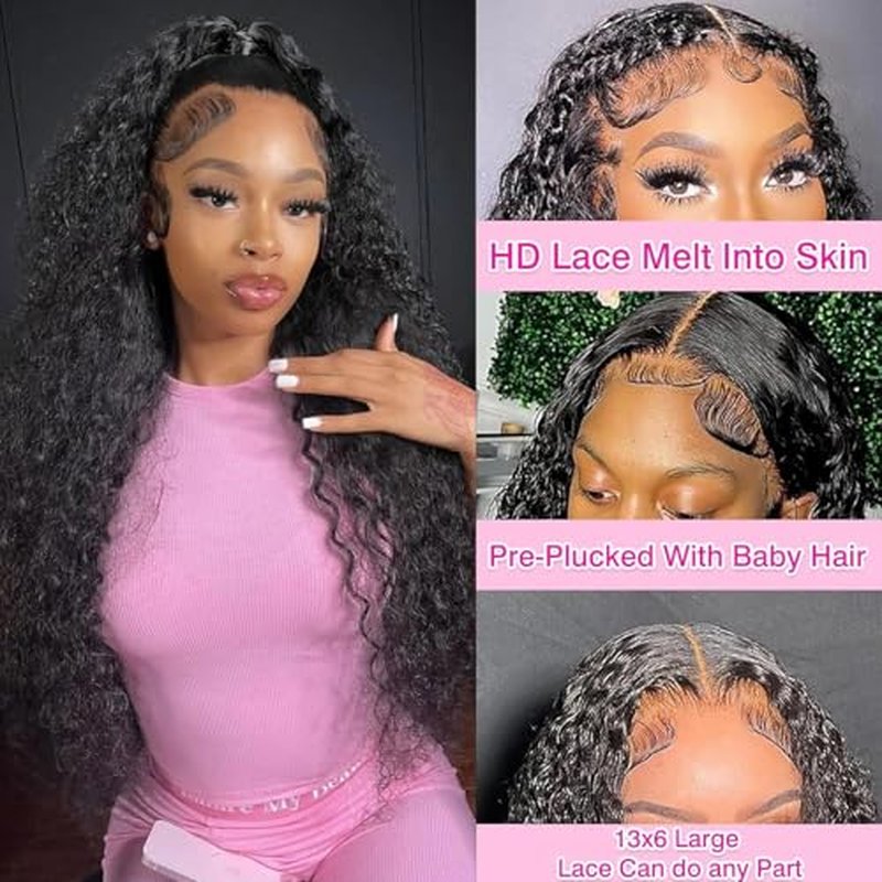 BVLBVL 22 Inch Deep Wave Lace Front Wigs Human Hair Pre Plucked 13x6 HD Transparent Lace Frontal Wigs 180 Density Curly Wig,Real Human Hair No Synthetic Blend No Tangle No Shedding Triple Lifespan 3X